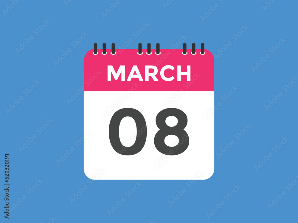 march 8 calendar reminder. 8th march daily calendar icon template. Vector illustration 
