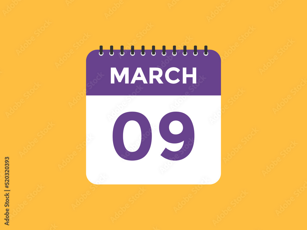 march 9 Calendar icon Design. Calendar Date 9th March. Calendar template 
