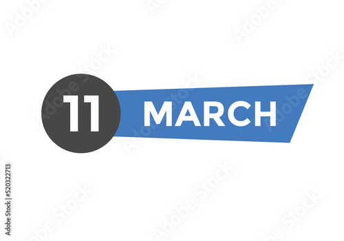 march 11 Calendar icon Design. Calendar Date 11th March. Calendar template 
