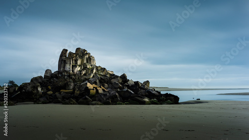 Moody image of Shag Rock, also known as Rapanui, at the entrance of the Avon Heathcote Estuary, Christchurch. photo