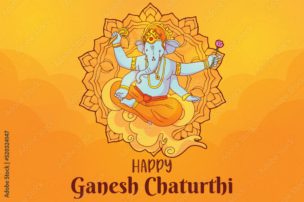 Festival of Ganesh Chaturthi background with Lord Ganesha. Vector Illustrration.
