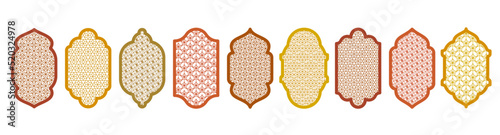 Set of windows with patterns in oriental style. Multicolored arches on white background.