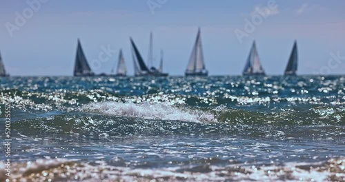 Sailing wind boats and sea waves. Summer regatta competition in Varna, Bulgaria