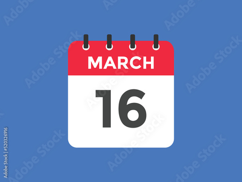 march 16 calendar reminder. 16th march daily calendar icon template. Vector illustration 