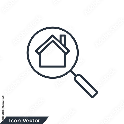 search house icon logo vector illustration. Magnifying glass symbol template for graphic and web design collection
