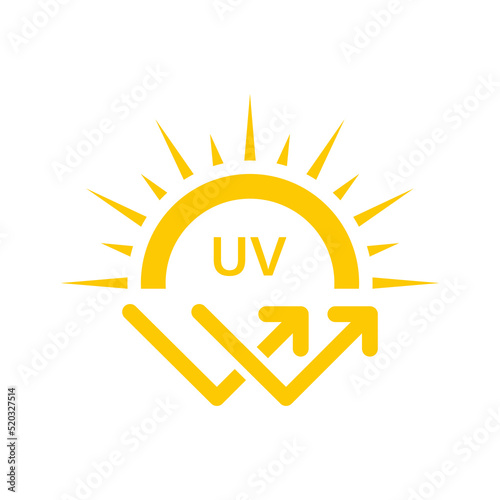 Ultraviolet Rays Silhouette Yellow Icon. Sunblock Protection Defense Skin Care Icon. SPF Sun Ray Resistant Sunblock. Sun UV Arrow Protect Radiation Glyph Pictogram. Isolated Vector Illustration