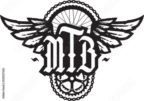 MTB abbreviation and wings. Mountain bike logo, emblem.Vector illustration.
