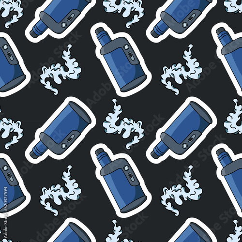 Vaping, cigarette smoke, vector seamless pattern in the style of doodles, hand drawn