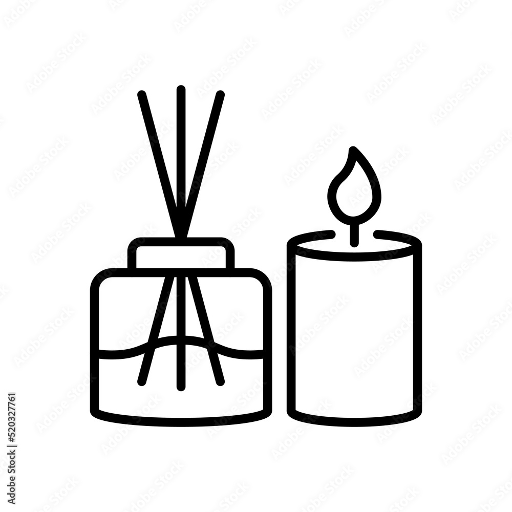 Scented Candle and Reed Diffuser Oil Line Icon. Aromatherapy Linear  Pictogram. Aroma Therapy Stick and Fragrance Candle in Glass Outline Icon.  Editable Stroke. Isolated Vector Illustration Stock Vector | Adobe Stock