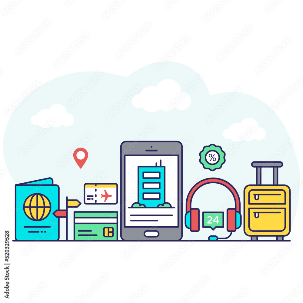 A unique design illustration of mobile hotel booking