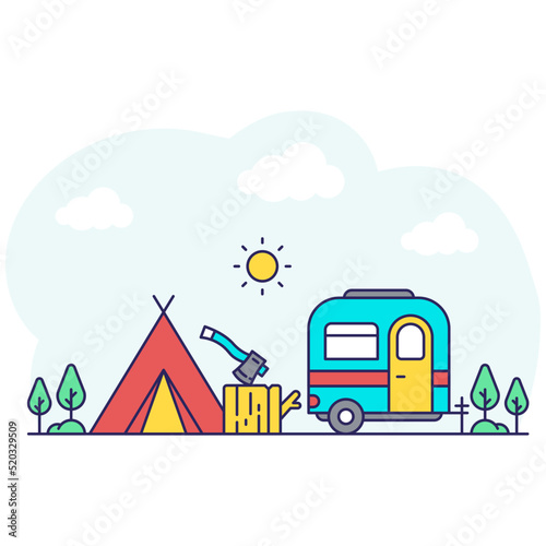 Conceptual flat design illustration of camping