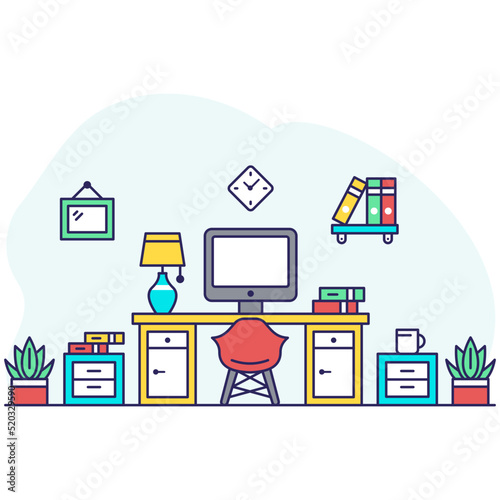 Flat design illustration of workspace, editable vector