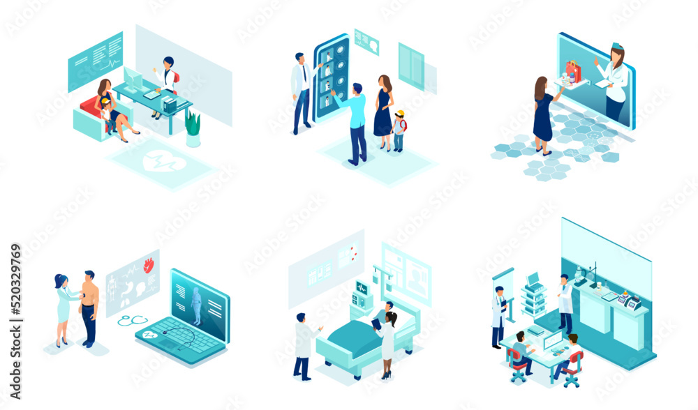 vector set of health care professionals doctors and nurses providing medical services to patients