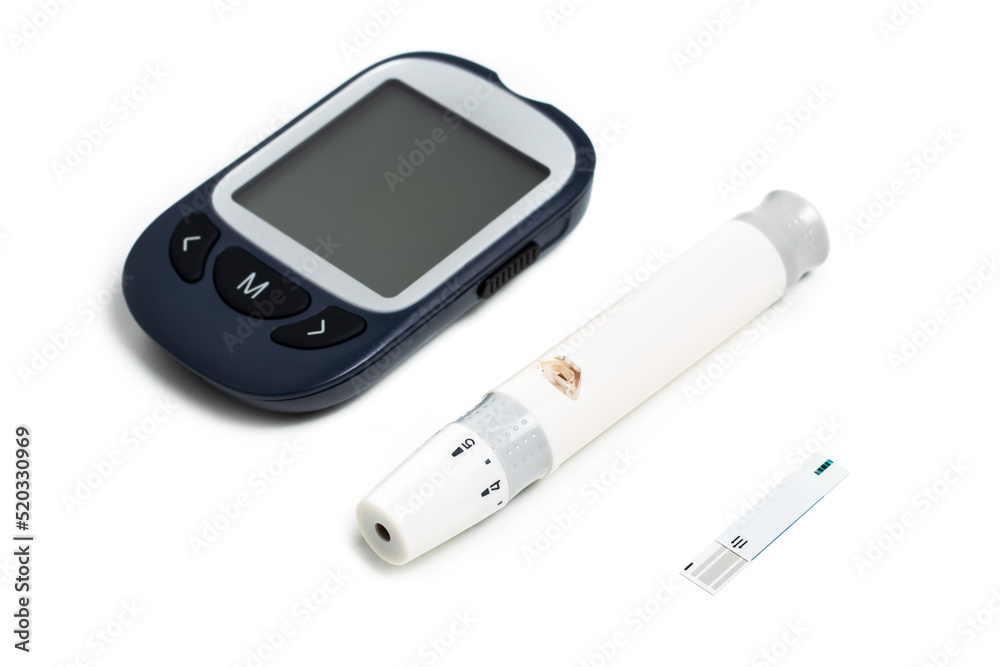 Measuring blood sugar. Glucometer on a white background. Isolate. Measuring blood sugar. Glucometer on a white background. Isolate.