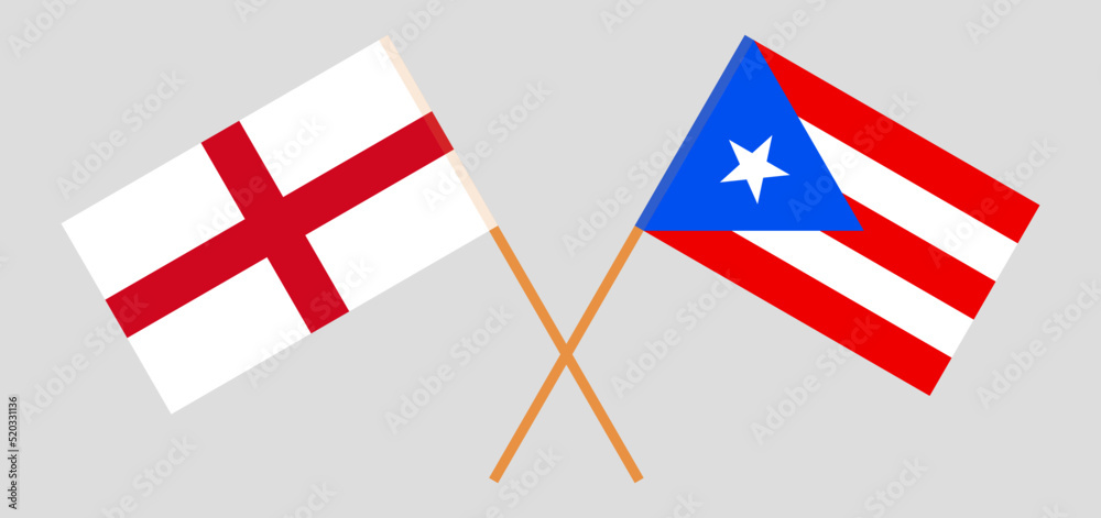 Crossed flags of England and Puerto Rico. Official colors. Correct proportion