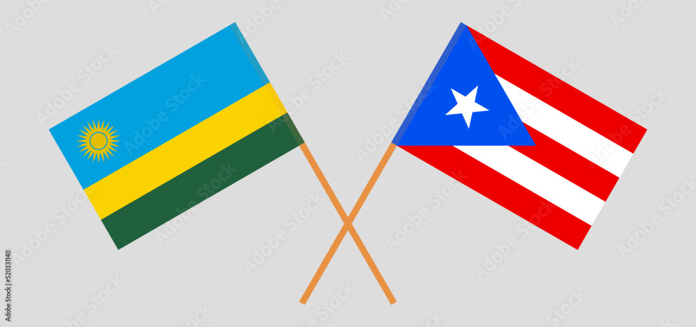 Crossed flags of Rwanda and Puerto Rico. Official colors. Correct proportion