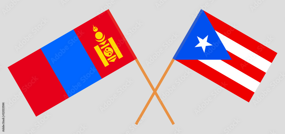 Crossed flags of Mongolia and Puerto Rico. Official colors. Correct proportion