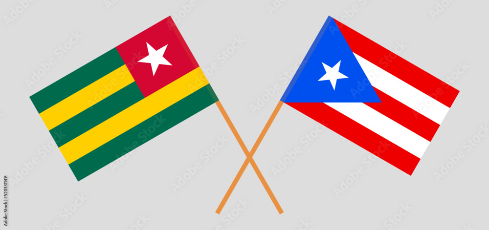 Crossed flags of Togo and Puerto Rico. Official colors. Correct proportion
