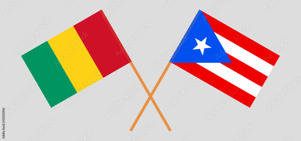 Crossed flags of Guinea and Puerto Rico. Official colors. Correct proportion