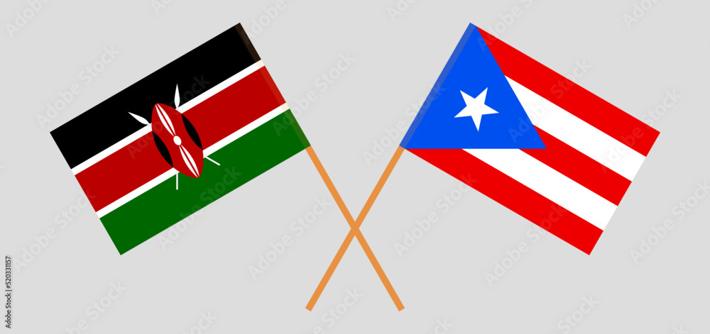 Crossed flags of Kenya and Puerto Rico. Official colors. Correct proportion