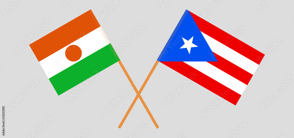 Crossed flags of Niger and Puerto Rico. Official colors. Correct proportion