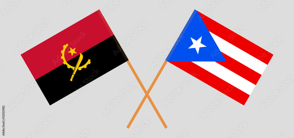 Crossed flags of Angola and Puerto Rico. Official colors. Correct proportion Crossed flags of Angola and Puerto Rico. Official colors. Correct proportion