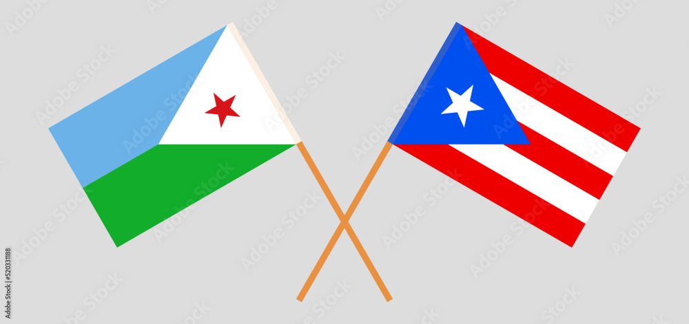 Crossed flags of Djibouti and Puerto Rico. Official colors. Correct proportion Crossed flags of Djibouti and Puerto Rico. Official colors. Correct proportion