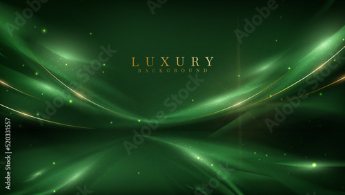 Luxury background with golden line decoration and curve light effect with bokeh elements.
