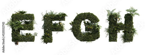  font And numbers decorated with tropical plants on a white background.