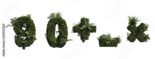  font And numbers decorated with tropical plants on a white background.