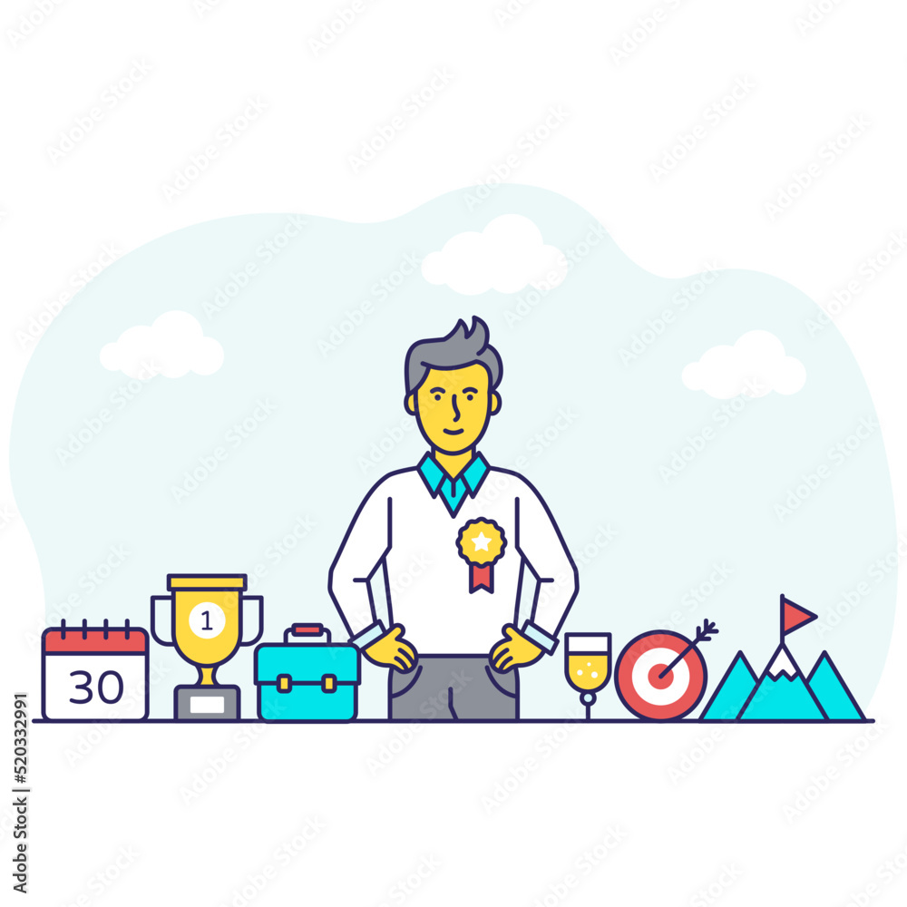 Colored design illustration of successful businessman