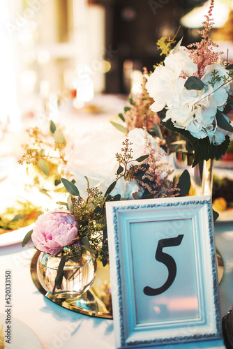 Sign showing table number at wedding party