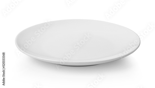 Empty white ceramic plate on white background