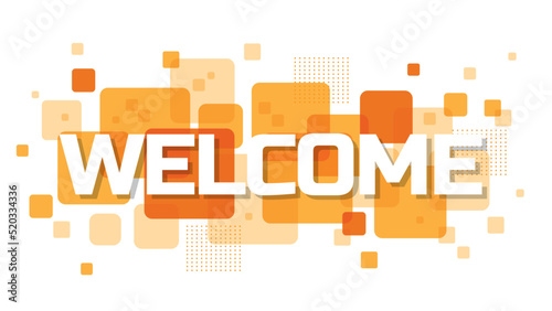 Welcome poster with geometric element background.  Vector paper illustration.