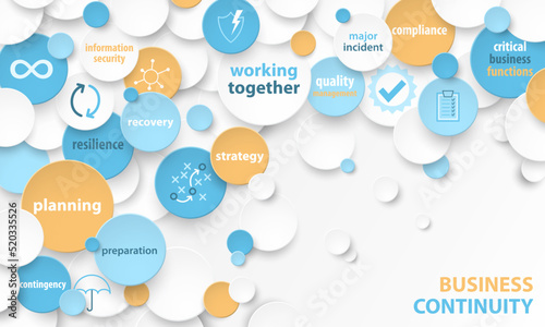 Colorful vector BUSINESS CONTINUITY business concept with keywords and icons on white background