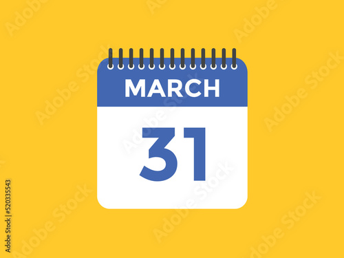 march 31 Calendar icon Design. Calendar Date 31th March. Calendar template 
