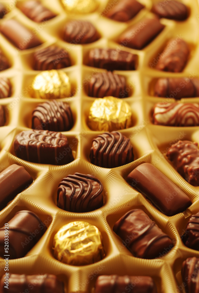 A box with praline chocolates A box with praline chocolates
