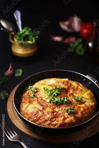 Traditional Spanish dish tortilla on the table