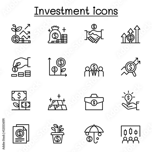 Money & Investment icon set in thin line style