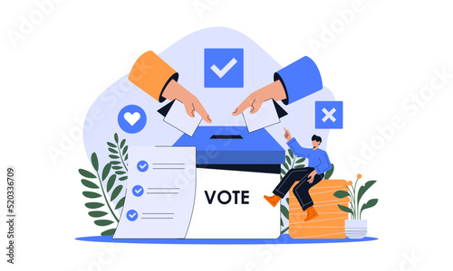 Vote ballot box. people putting pepper vote into the box. Election concept. Democracy, Freedom of speech, justice voting and opinion. Referendum and poll choice event. Vector illustration