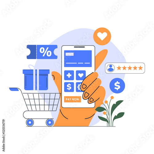 Mobile Payment. Smartphone with Online Payment. Credit card on screen phone. Online shopping. NFC payments. Banking, Finance app and e-payment. Vector illustration