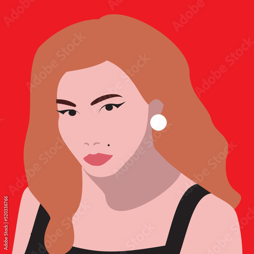 vector flat illustration minimalistic portrait of young girl woman retro story pinup years woman 60s ages