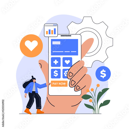 Mobile Payment. Smartphone with Online Payment. Credit card on screen phone. Online shopping. NFC payments. Banking, Finance app and e-payment. Vector illustration