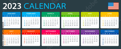 2023 Calendar - vector illustration, English American version