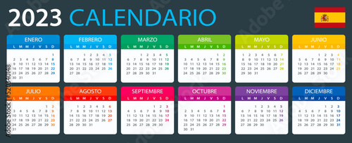 Vector template of color 2023 calendar - Spanish version