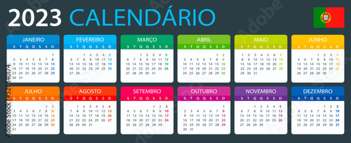 Vector template of color 2023 calendar - Portuguese version