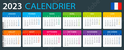 Vector template of color 2023 calendar - French version