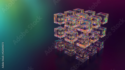3d illustration of a structure made of glass cubes.