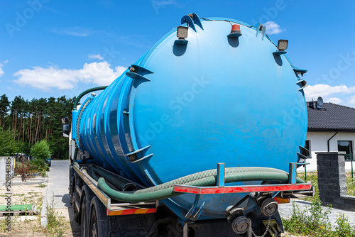 A truck with a large tank for pumping out a septic tank with a capacity of more than 20 cubic meters.