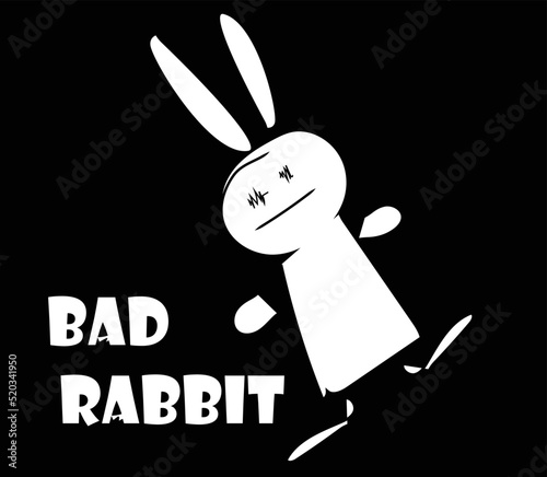Bad rabbit illustration, white color on the black background, graffiti vector. 